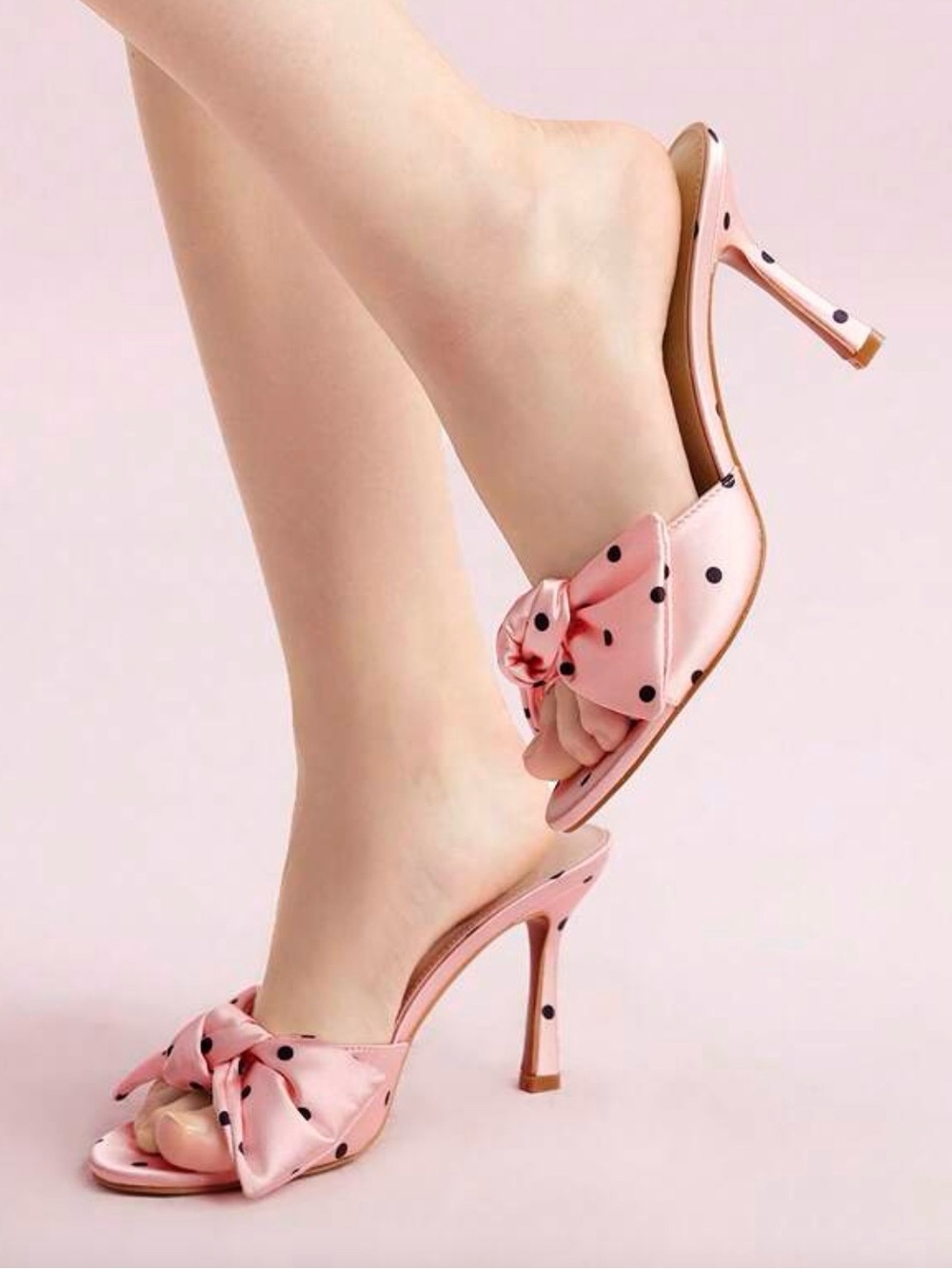 NWOT Pink Polka Dot Bow Stiletto Mule Sandals
